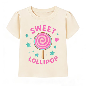 T-shirts en coton biologique tricotés décontractés pour petites filles, hauts à manches courtes à volants, imprimé fruits mignon pour l'été, vente en gros - Product Image 1