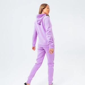Ensemble de sweat-shirt à capuche pour femme, couleur unie, violet, manches longues, tricoté, décontracté, avec poches, coupe classique, toutes saisons - Product Image 4