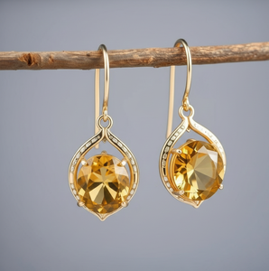 Yellow Gemstone Round <b>Earrings</b> 4.5 Inch 10MM, 925 Sterling Silver 18K <b>Gold</b> Plated Statement <b>Dangle</b> <b>Earrings</b> Everyday Wear - Product Image 2