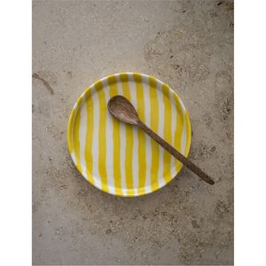 Handmade Metal <b>Round</b> Serving <b>Tray</b> Yellow Striped Enamel Print Decorative Platter for Home Coffee <b>Table</b> Kitchen Snacks Decor <b>Tray</b> - Product Image 1