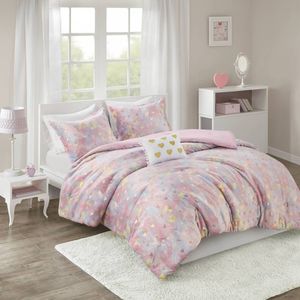 Full/Queen Size Plush <b>Comforter</b> <b>Set</b> & Throw Pillow Printed Metallic Design for Luxurious Home Decor - Product Image 5