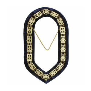 Collar de Cadena Masónico Chapado en Oro con Pedrería y Terciopelo Morado para Capítulo del Arco Real, Insignia Masónica - Product Image 6