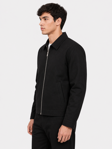 Veste décontractée noire haut de gamme pour homme, entièrement zippée, en sergé de coton respirant, légère, avec fermeture éclair frontale élégante - Product Image 2