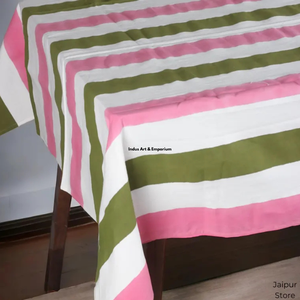 Striped Cotton Linen Rectangular Tablecloth Green White and Pink Washable Dining <b>Table</b> <b>Cover</b> for Home Decor Elegant Style - Product Image 2