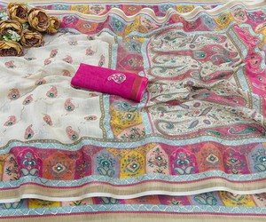 Atractivo Saree de Seda con Estampado Digital y Bordado a Mano, Blusa Sin Coser, Diseño Moderno para Fiestas, Prenda Étnica Multiusos - Product Image 5