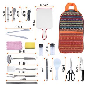 Kit de cuisine portable 19 pièces pour le camping, équipement de cuisine pour pique-nique, feu de camp et barbecue - Product Image 5