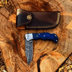 Premium Industrial Grade Damascus Steel Fixed Blade Hunting Pocket Knife Wood Handle Leather Sheath Outdoor Camping <b>Drop</b> Point - Product Image 3