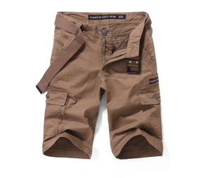 Shorts cargo pour homme, couleur unie, taille mi-haute, style Bermuda, avec poches, décontractés, respirants, en toile, taille élastique - Product Image 1