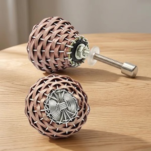 <b>Rustic</b> Woven Wood Cabinet Knobs Round Metal Handle for Drawer Dresser Kitchen Use Easy Installation - Product Image 1
