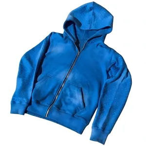 Sweat-shirt à capuche gothique en strass pour homme, coupe oversize, en coton noir tricoté, avec logo frontal, idéal pour l'automne, décontracté et coupe-vent, service OEM - Product Image 3