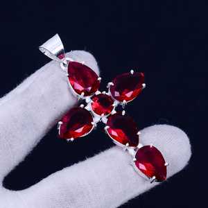 Colgante de cruz de granate rojo, bohemio, de plata de ley 925, joyería hecha a mano, collar de piedra natural para mujer, venta al por mayor - Product Image 5