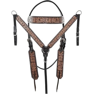 Bridon en cuir pleine fleur fait main, double couture, style anglais avec rênes, pour l'équitation et les courses de chevaux - Product Image 3