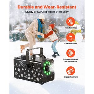Máquina de Nieve Artificial para Exteriores de 900W con 9 LED RGB y 12 Colores de Iluminación LED, Control Remoto Inalámbrico, Portátil/Colgante - Product Image 4