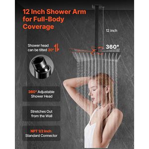 Soffione doccia quadrato da 12 pollici con getto a pioggia, soffione a soffitto, sistema doccia a pioggia per bagno, set rubinetteria doccia di qualità - Product Image 4