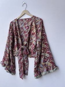 Haut en soie à manches cloche pour femme, court, à nouer, style hippie bohème - Product Image 4