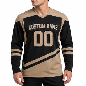 Maillot de hockey sur glace personnalisé pour homme, manches longues, sublimation OEM, séchage rapide, coupe athlétique, col en V, pour homme. - Product Image 1