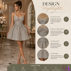 Robe moulante élégante en perles pour femmes |   Robe de soirée sans manches à col halter brodée |   Tenues de soirée cocktail de créateurs - Product Image 6