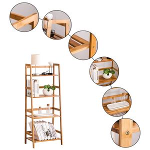 Scaffale a 4 livelli in bambù, libreria multifunzionale con porta vasi per fiori, espositore per ripiani portaoggetti - Product Image 5