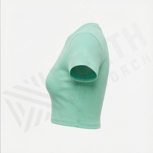 Top Corto de Manga Corta para Mujer, Estilo Urbano, Ajustado, de Algodón, Ropa Deportiva, Boutique, Ropa de Fitness, Gimnasio - Product Image 3