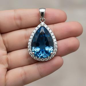 Natural Swiss Blue Topaz <b>Pendant</b>| 925 Sterling Silver Charm <b>Pendant</b>| Engagement & Wedding Charm <b>Pendant</b> Fine Jewelry - Product Image 3
