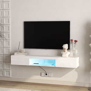 Modern 63\" <b>Wall</b>-Mounted <b>Floating</b> TV Stand with 16 Color LEDs Entertainment Center for 55 60 65 Inc TVs - Product Image 5