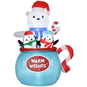 Decorazione Natalizia da Giardino con Orso Polare e Pinguini in Coppa, Gonfiabile LED da Esterno 5 Piedi, Decorazioni Festive - Product Image 1