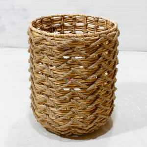Eco-Friendly Wicker Water hyacinth Round Bin, Rustic Open <b>Weave</b> Texture For Home Decor and Organizing - Product Image 1