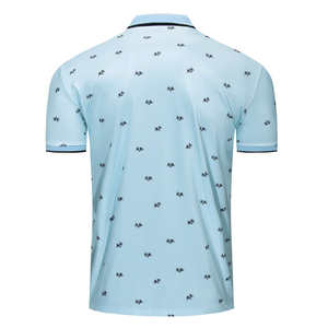 Chemise de golf pour homme bleu clair à manches courtes avec imprimé numérique en polyester/coton tricoté respirant pour un usage décontracté - Product Image 2