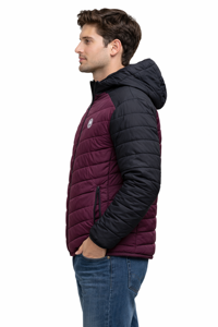 Chaqueta acolchada con capucha para hombre en color burdeos y negro – Prenda de invierno premium, cálida y elegante, protección contra el viento y el frío. - Product Image 2