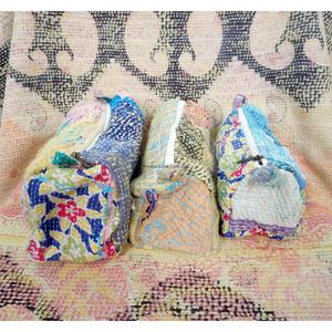Custom Made Casual Handmade Quilted Tassel Zipper Kantha Pouch Set Artisan Cotton Travel Cosmetic Organizer Mixed Colors - Product Image 3