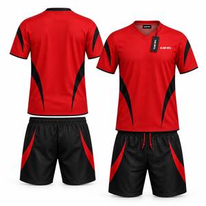 Conjunto de Camiseta y Pantalones Cortos de Fútbol para Hombre, Color Rojo y Negro, Cuello en V, Manga Corta, Poliéster que Absorbe la Humedad, Uniforme Deportivo - Product Image 6