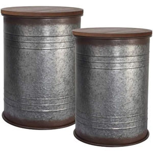 Mesa Auxiliar Galvanizada de Estilo Vintage, Taburete de Aluminio con Remaches Metálicos Plateados, Mueble para Interiores y Exteriores al Precio Más Bajo - Product Image 3