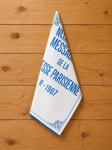 Essuie-tout en coton imprimé avec typographie Paris |   Essuie-tout de cuisine français bleu et blanc |   Serviette de toilette décorative réutilisable - Product Image 5