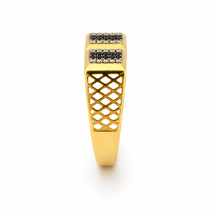 <b>Mens</b> 18KT Yellow Gold Dual Square <b>Black</b> and White Cubic Zirconia <b>Ring</b> Geometric Openwork Statement Band Wedding Party Gift Jewe - Product Image 3