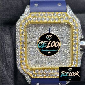 ICELOOK นาฬิกาข้อมือผู้ชายสุดหรูทรงสี่เหลี่ยมสีทองสแตนเลสสตีลพร้อมกรอบเพชรหน้าปัดแซฟไฟร์อะนาล็อกควอตซ์สายขนาด 20 มม. ขนาด 40 มม. - Product Image 5