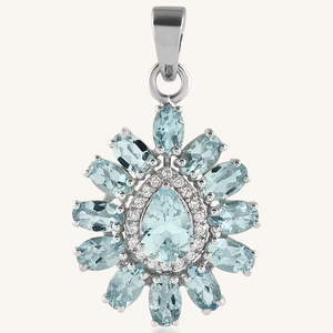 Colgante de aguamarina y circonita en plata de ley 92.5 KLSP-50347 - Product Image 1
