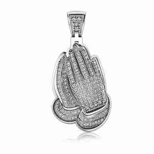 Luxury Iced Jesus Praying Hands Necklace 10K <b>Solid</b> <b>Gold</b> Rhodium Plated Moissanite Diamond <b>Pendants</b> Religious Custom Trendy Gifts - Product Image 1