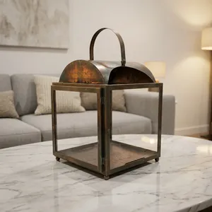 Artisan Design Handmade Iron Metal <b>Lantern</b> <b>Candle</b> Holder <b>Glass</b> Panels Irregular Shape Home Decoration Premium Quality Decorative - Product Image 2
