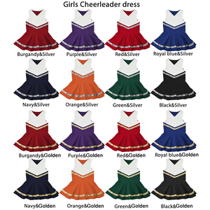 Vente en gros : Nouveauté – Robe sans manches pour petites filles, costume de pom-pom girl avec jupe, uniformes de cheerleading personnalisés à bordure dorée - Product Image 2