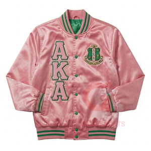 Alpha | Kapa Alpha Soror Embroidery <b>pink</b> womens Varsity satin bomber <b>Jackets</b> Sorority greek letters Custom Made Varsity <b>Jackets</b> - Product Image 1