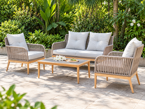 <b>Outdoor</b> Garden <b>Sofa</b> Set <b>Wood</b> Patio Furniture with Gray Cushions Modern 4 Piece Conversation Set - Product Image 2