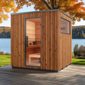 Sauna Exterior Tradicional con Vista al <span class=keywords><strong>Lago</strong></span>, con Calentador de Leña, Ecológica, Exterior de Madera Natural, Cabina de Spa Montada en <span class=keywords><strong>la</strong></span> Cubierta - Product Image 2