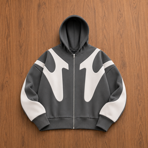 <b>White</b> Green Blue Color Block Zip Up Hoodie Unisex Panelled Cotton French Terry Full Zipper Hooded <b>Sweatshirt</b> Sporty - Product Image 1