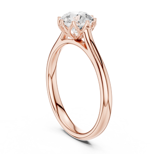 Anillo Solitario con Corona Floral de Diamantes Moissanite de Corte Redondo en Plata Chapada en Oro Rosa - Anillo de Compromiso con Pétalos de Loto para Mujer - Product Image 3