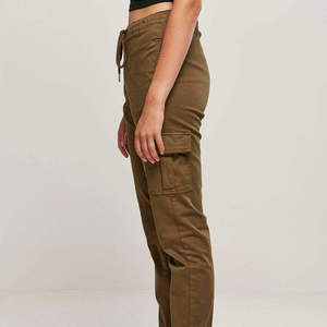 Pantalon cargo femme taille mi-haute avec cordon de serrage, cheville élastiquée, couleur unie, poches, style printemps, 100% toile de coton - Product Image 3