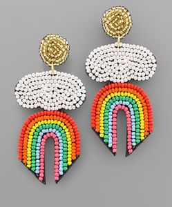 Boucles d'oreilles pendantes perlées roses, style bohème géométrique, en acier inoxydable fait main, pour cadeau de fête - Product Image 2