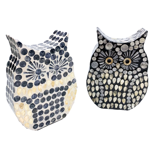 รูปปั้นนกฮูก MDF ทำด้วยมือพร้อม capiz แบบฝังหยดน้ำตารูปปั้นสัตว์สีดำสำหรับตกแต่งฮาโลวีนและตกแต่งบ้าน - Product Image 6