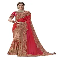 Red Colored Bridal Wear Heavy Designer Work Art Silk Fabricated Saree For Women