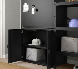 "Black Metal Storage <b>Cabinet</b> with Shelves and Doors Modern Design Perfect for Organizing Office or Home Spaces" - Product Image 3
