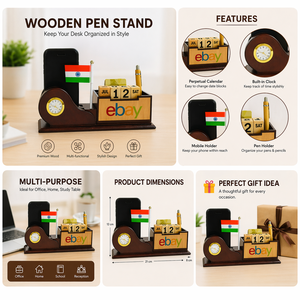 Organisateur de bureau en bois personnalisé de qualité supérieure avec support pour téléphone portable et porte-stylo - Produit de bureau promotionnel pour Thanksgiving et la fête des pères - Product Image 3